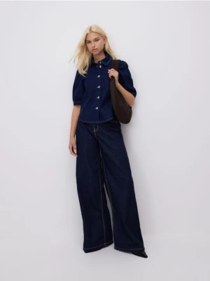 Reserved - Jeansowa koszula z ozdobnymi guzikami - granatowy