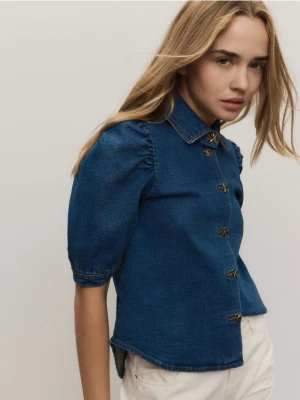 Reserved - Jeansowa koszula z ozdobnymi guzikami - niebieski