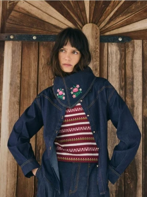 Reserved - Jeansowa koszula z szalem - granatowy