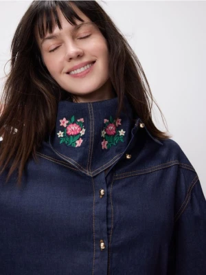 Reserved - Jeansowa koszula z szalem - granatowy