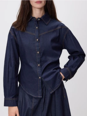 Reserved - Jeansowa koszula z szalem - granatowy
