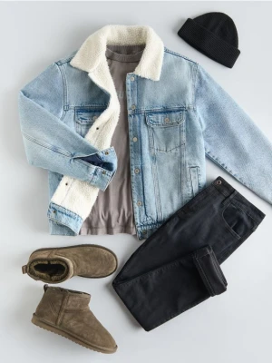 Reserved - Jeansowa kurtka sherpa - niebieski