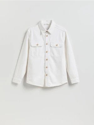 Reserved - Jeansowa kurtka z dodatkiem lnu - biały