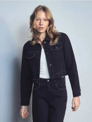Reserved - Jeansowa kurtka z dżetami - czarny