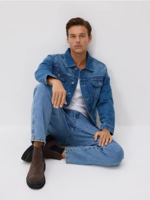 Reserved - Jeansowa kurtka z efektem sprania - granatowy