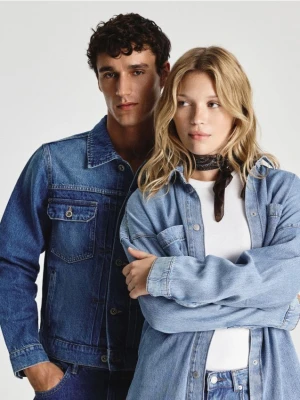 Reserved - Jeansowa kurtka z efektem sprania - granatowy