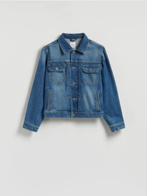 Reserved - Jeansowa kurtka z efektem sprania - granatowy