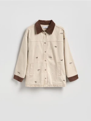 Reserved - Jeansowa kurtka z haftem - beżowy