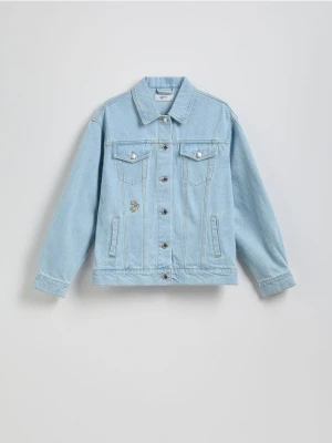 Reserved - Jeansowa kurtka z haftem na plecach - niebieski