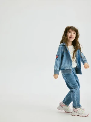 Reserved - Jeansowa kurtka z haftem - niebieski