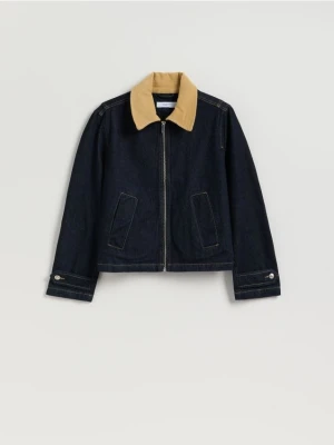 Reserved - Jeansowa kurtka z kontrastowym kołnierzykiem - granatowy