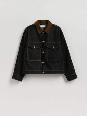 Reserved - Jeansowa kurtka z kontrastowym kołnierzykiem - granatowy