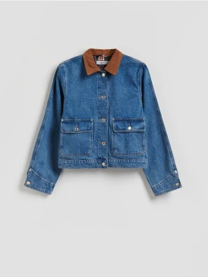 Reserved - Jeansowa kurtka z kontrastowym kołnierzykiem - niebieski