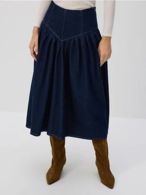 Reserved - Jeansowa spódnica midi - granatowy