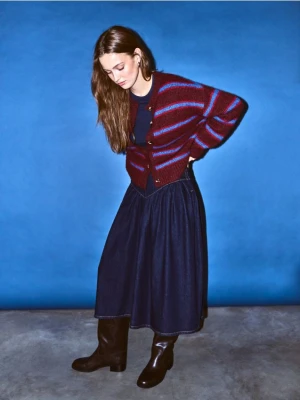 Reserved - Jeansowa spódnica midi - granatowy