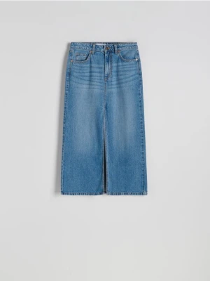 Reserved - Jeansowa spódnica midi z rozcięciem - niebieski