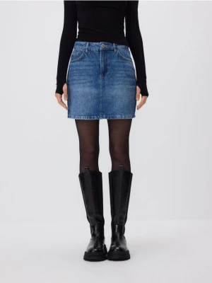 Reserved - Jeansowa spódnica z aplikacjami - niebieski