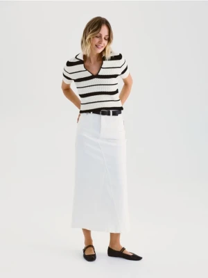 Reserved - Jeansowa spódnica z przeszyciami - biały