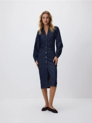 Reserved - Jeansowa sukienka midi - granatowy