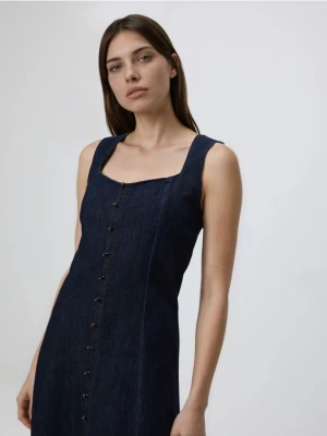 Reserved - Jeansowa sukienka midi - granatowy