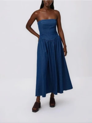 Reserved - Jeansowa sukienka midi - niebieski