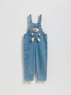 Reserved - Jeansowe ogrodniczki z misiem - niebieski