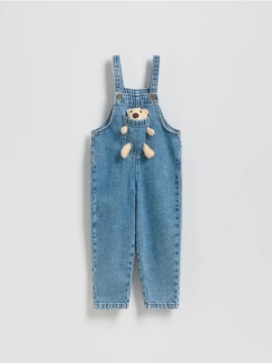 Reserved - Jeansowe ogrodniczki z misiem - niebieski