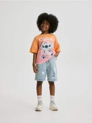 Reserved - Jeansowe szorty bermudy Lilo i Stitch - niebieski