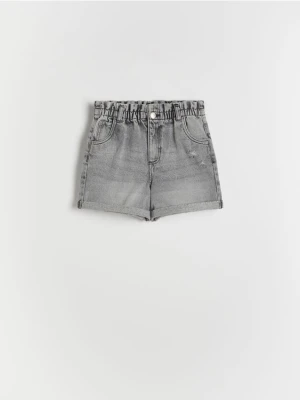 Reserved - Jeansowe szorty paperbag - jasnoszary