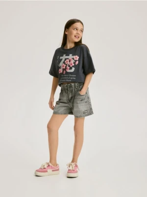 Reserved - Jeansowe szorty paperbag - jasnoszary