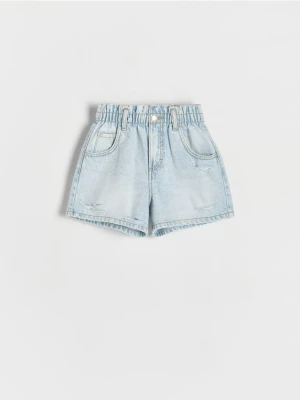 Reserved - Jeansowe szorty paperbag - niebieski