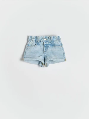 Reserved - Jeansowe szorty paperbag - niebieski