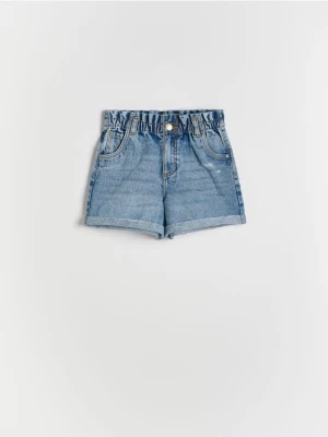 Reserved - Jeansowe szorty paperbag - niebieski
