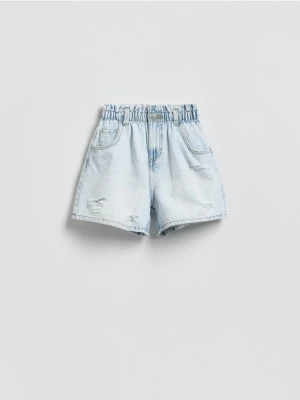 Reserved - Jeansowe szorty paperbag - niebieski