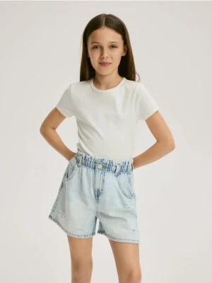 Reserved - Jeansowe szorty paperbag - niebieski