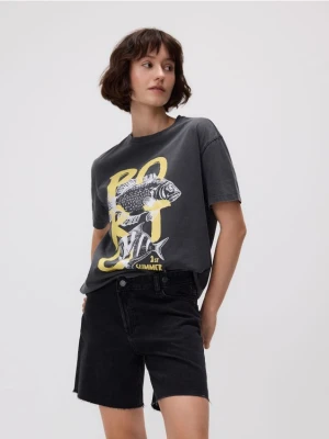 Reserved - Jeansowe szorty z asymetrycznym zapięciem - czarny