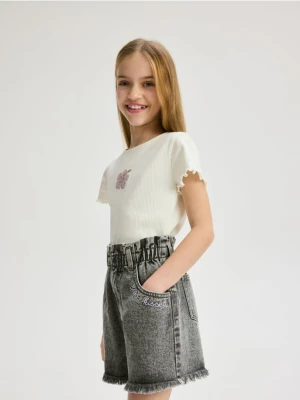 Reserved - Jeansowe szorty z haftem - szary