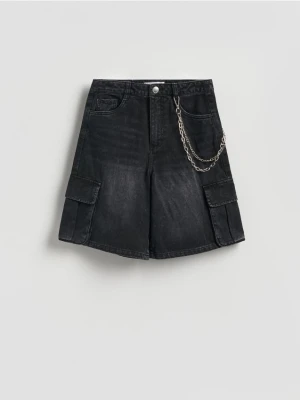 Reserved - Jeansowe szorty z łańcuszkiem - czarny