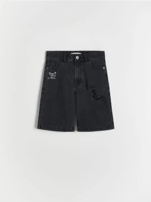 Reserved - Jeansowe szorty z przetarciami - czarny