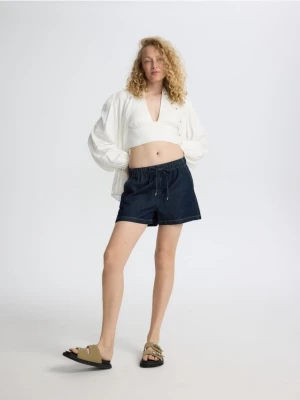 Reserved - Jeansowe szorty z wiązaniem - granatowy