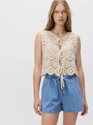 Reserved - Jeansowe szorty z wiązaniem - niebieski