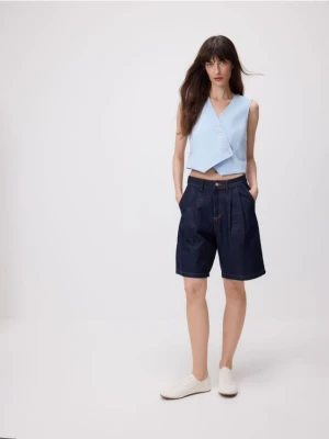 Reserved - Jeansowe szorty z zakładkami - granatowy