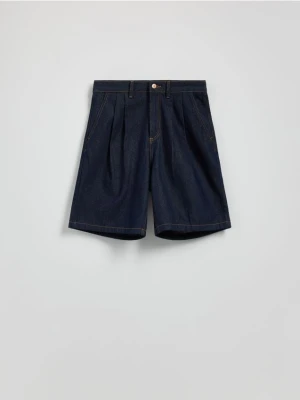 Reserved - Jeansowe szorty z zakładkami - granatowy