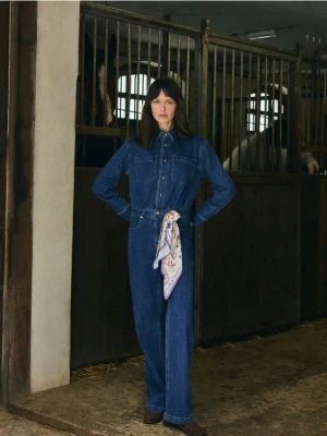 Reserved - Jeansowy kombinezon - granatowy