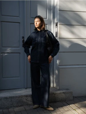 Reserved - Jeansy baggy w prążek - granatowy