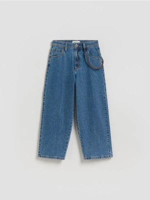Reserved - Jeansy baggy z rzemykiem - niebieski