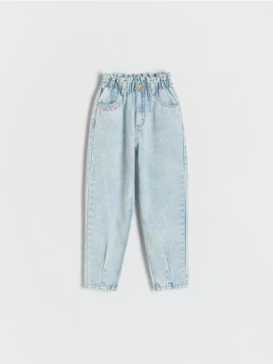 Zdjęcie produktu Reserved - Jeansy baggy z haftem przy kieszeni - niebieski