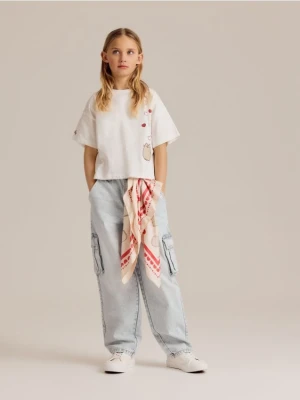 Reserved - Jeansy baggy z kieszeniami cargo - niebieski