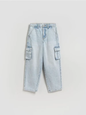 Reserved - Jeansy baggy z kieszeniami cargo - niebieski