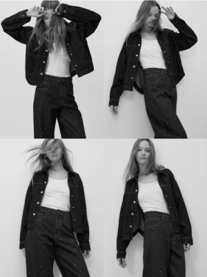 Reserved - Jeansy baggy z kryształkami - granatowy